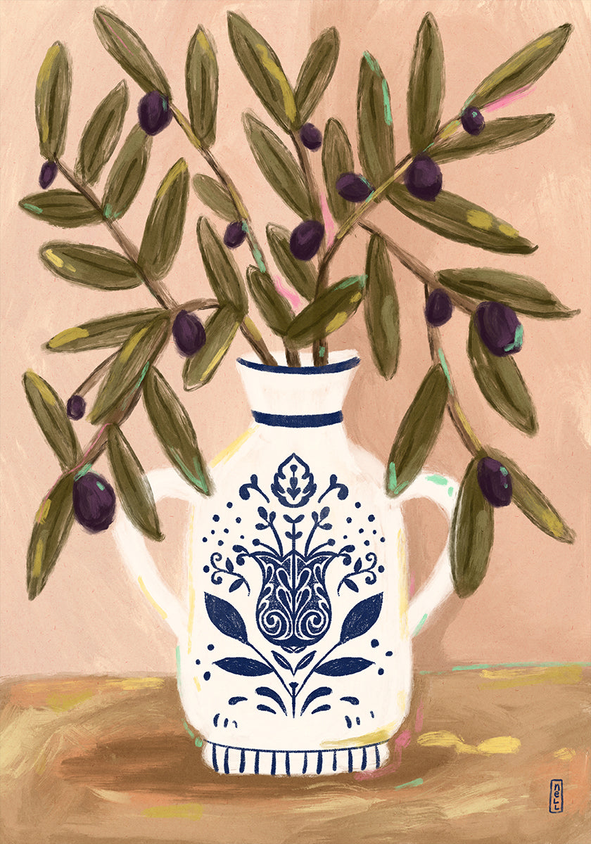Olive Branches In a Pot Painting Poster
