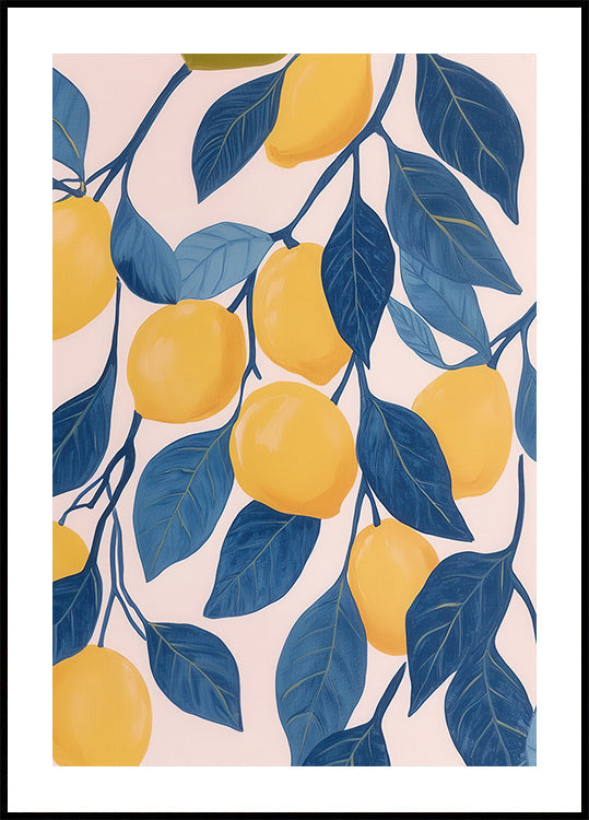 Lemon Tree with Blue Leaves Illustration Poster