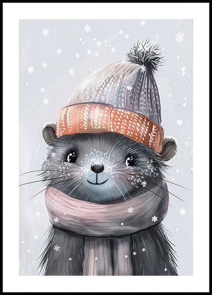 Watercolor Cute Baby Mole in a Hat Poster