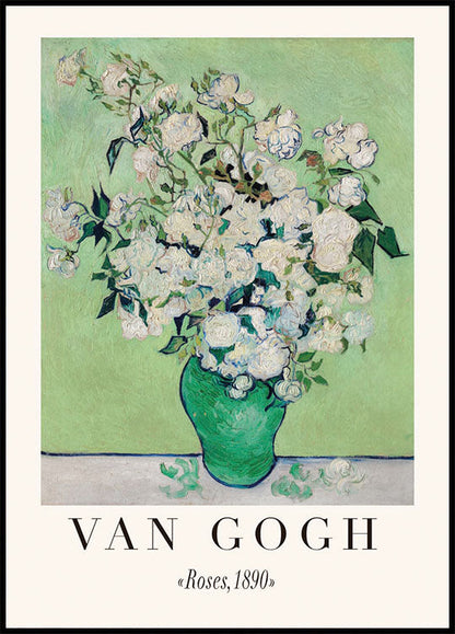 White Roses in Green Vase Poster