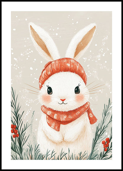 Festive Bunny with Scarf and Hat Poster