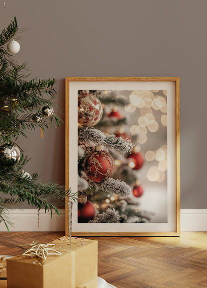 Christmas Tree with Red Ornaments Poster