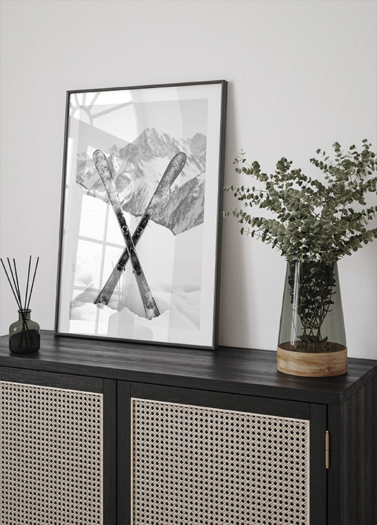 Skies Alps Black and White Poster