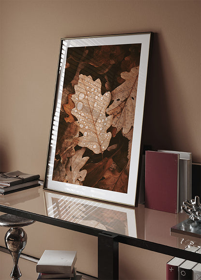 Dew-Dappled Autumn Leaves Poster