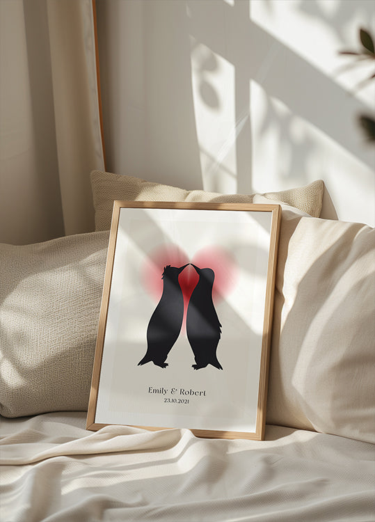 Penguin Love, Custom Couple Names & Date Poster