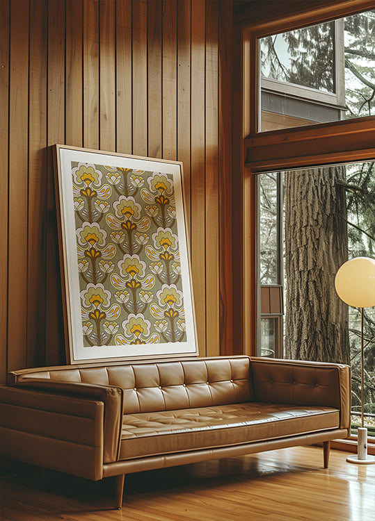 Retro Bloom Rhapsody Ochre Yellow Poster