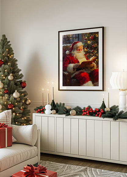 Santa Claus Reading a Book Poster