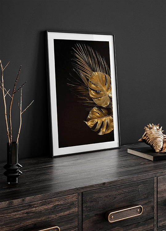 Golden Tropical Leaves Art Poster