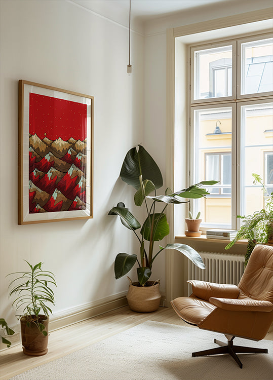 Golden red peaks Poster