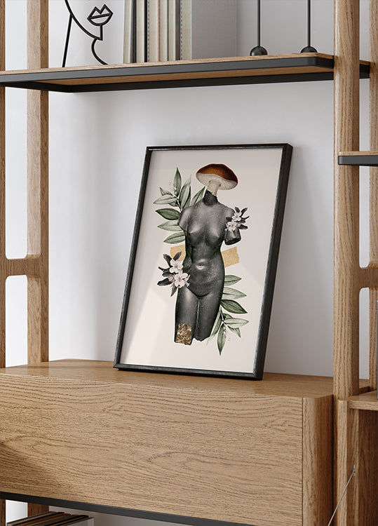 Antique Female Sculpture with Botanical Elements Poster