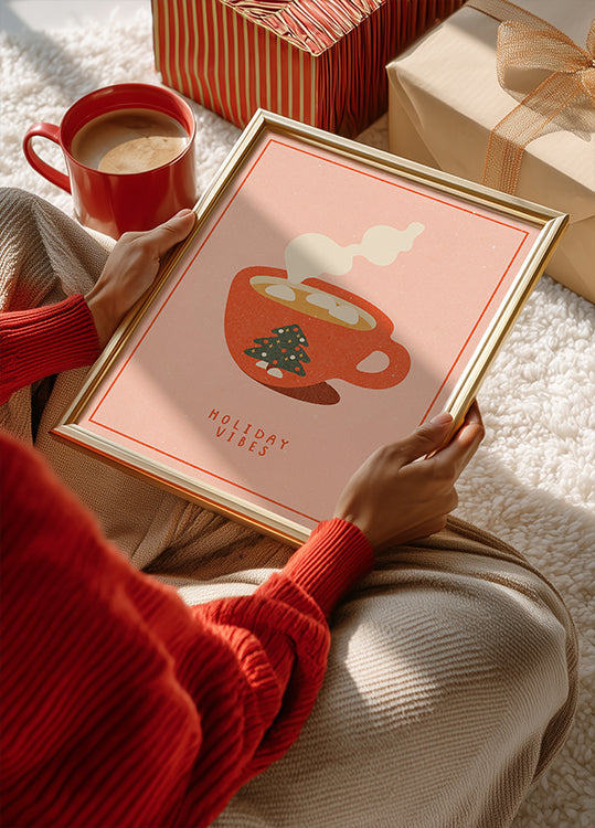 Holiday vibes. A mug of hot cocoa for Christmas Poster