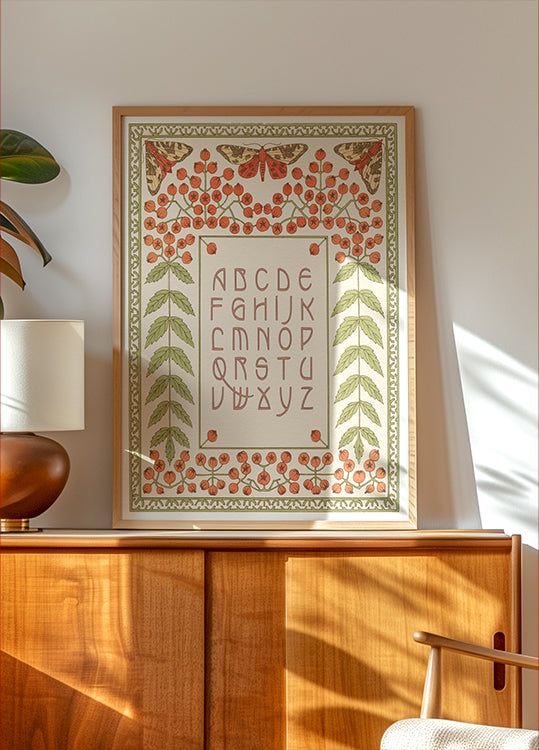 Floral and Moth Alphabet Print Poster