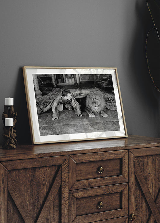 Man with Lion - Classic Black and White Poster