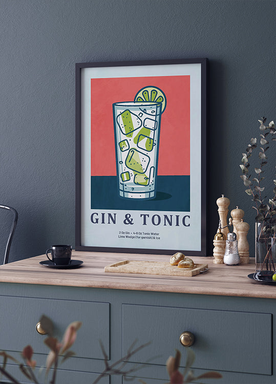 Gin & Tonic Cocktail Illustration Poster