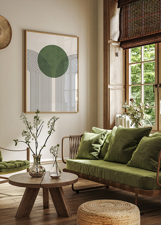 Green Orbit, Minimalist Line and Circle Abstract Poster