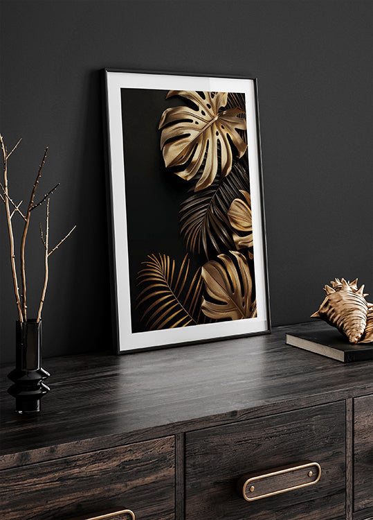 Golden Monstera & Palm Leaf II Poster