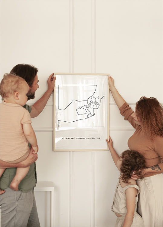 Holding Hands Birth, Minimalist Baby and Parent Line Art Poster