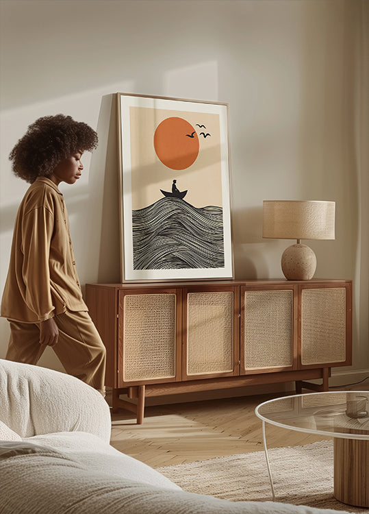 Boat and Sun Poster
