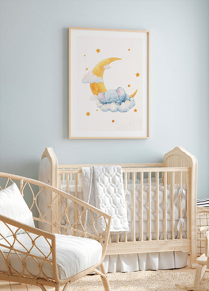 Baby Elephant on Moonlit Clouds Poster