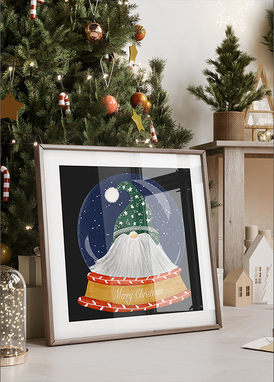 Christmas Santa Gnome Snow Globe - Merry Christmas Poster