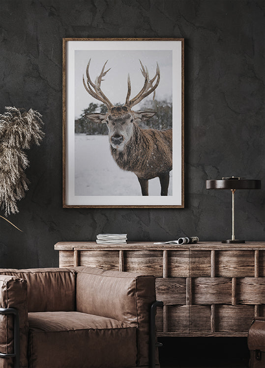 Majestic Deer in the Snow Poster