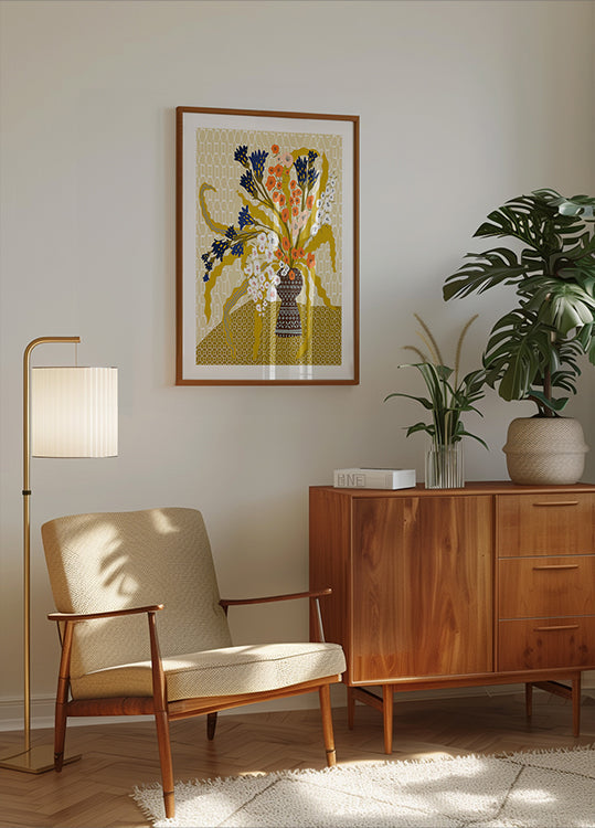 Floral Contemporary Still Life Mustard Yellow Poster