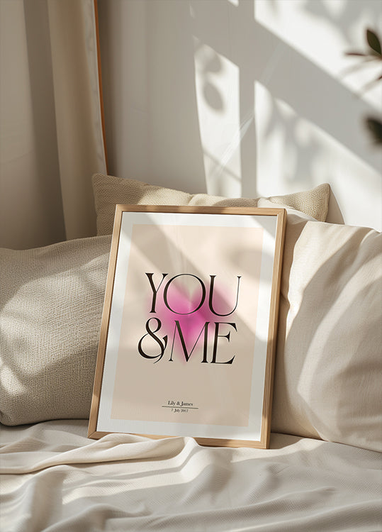 You & Me, Pink Heart, Personalized Couple Poster
