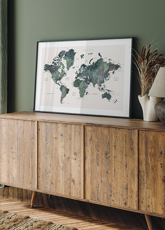 Watercolor world map with cities, Makoa Poster