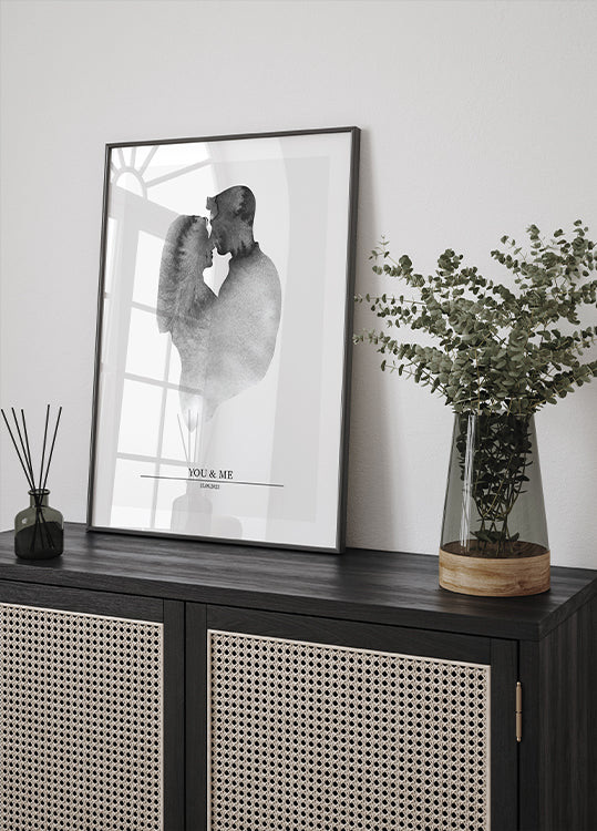 You & Me, romantic watercolor couple Poster