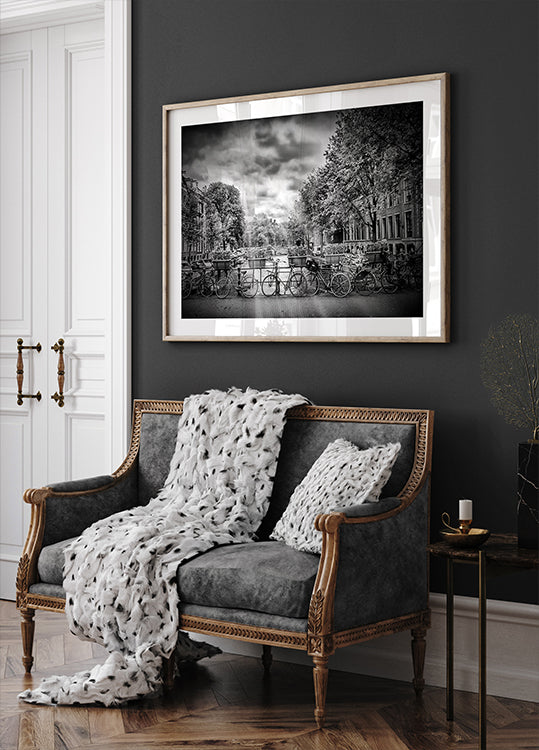 AMSTERDAM Typical Cityscape in monochrome Poster