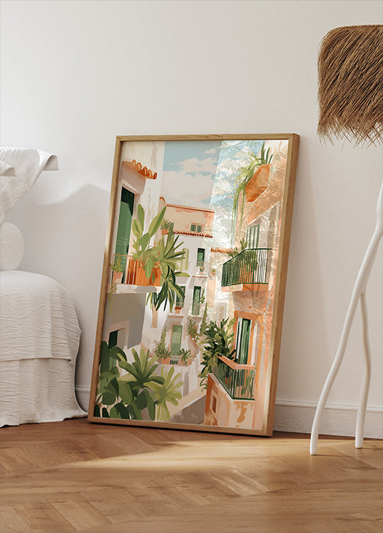 Sunlit Balconies, Mediterranean Courtyard Poster