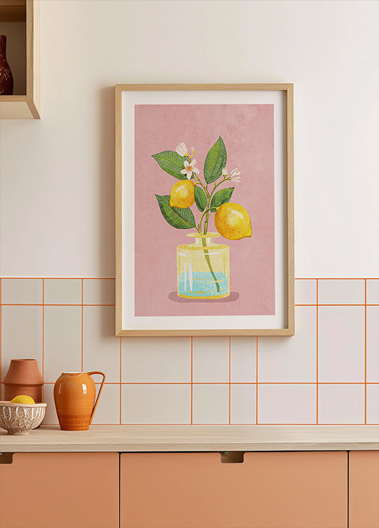 Lemon Bunch In Vase Poster