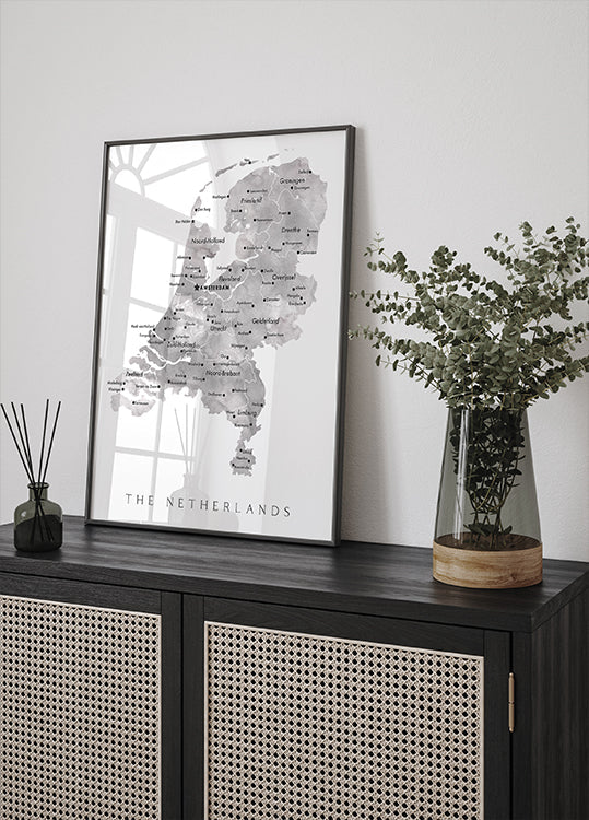 Gray map of the Netherlands Poster