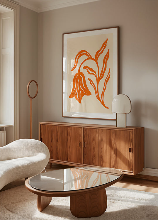 Stylized Orange Tulip And Leaves Poster