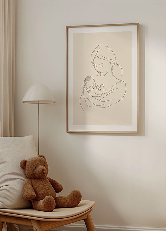 Mother and Baby Line Drawing Poster