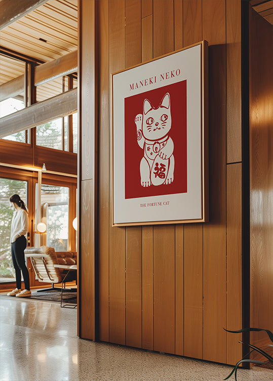 Maneki-Neko Cat Red Poster