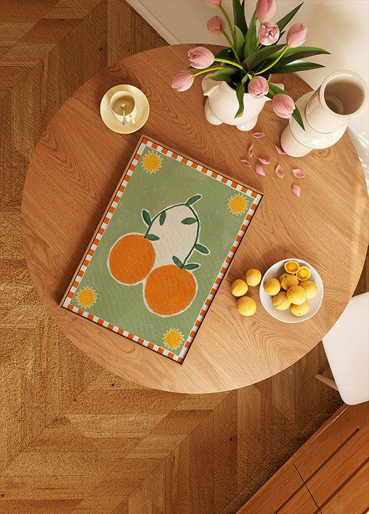 Orange Fruit On Green Background Poster