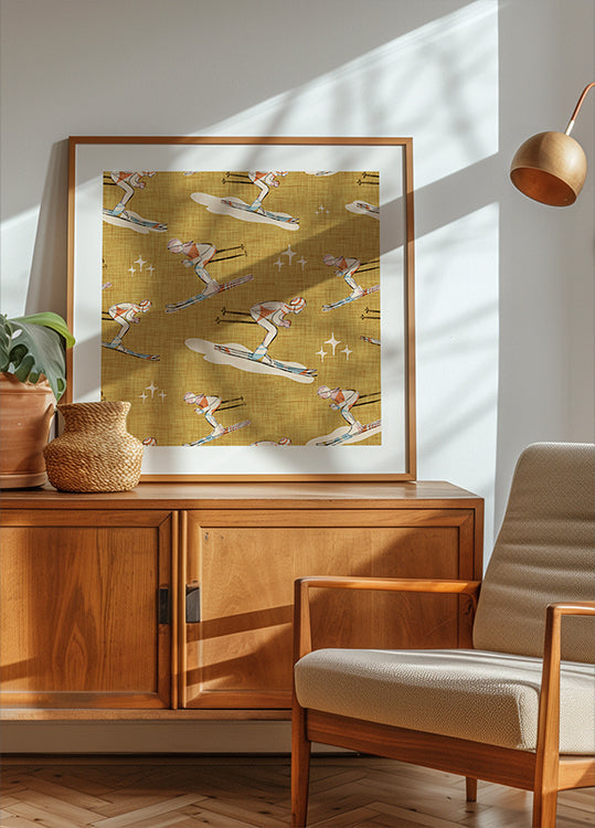 Winter Sports   Retro Vintage Ski Blue Poster