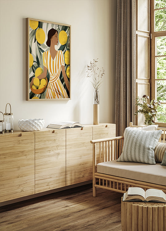 Woman with Lemons, Modern Mediterranean Poster