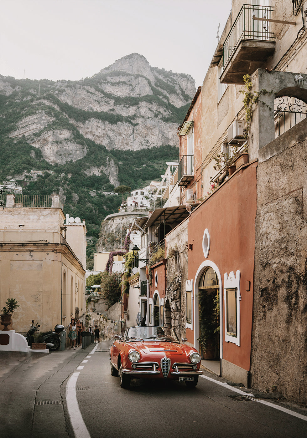 Red Car On The Amalafi Coast Poster