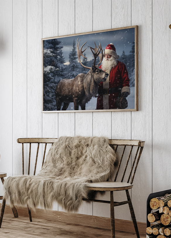 Santa and His Reindeer Poster