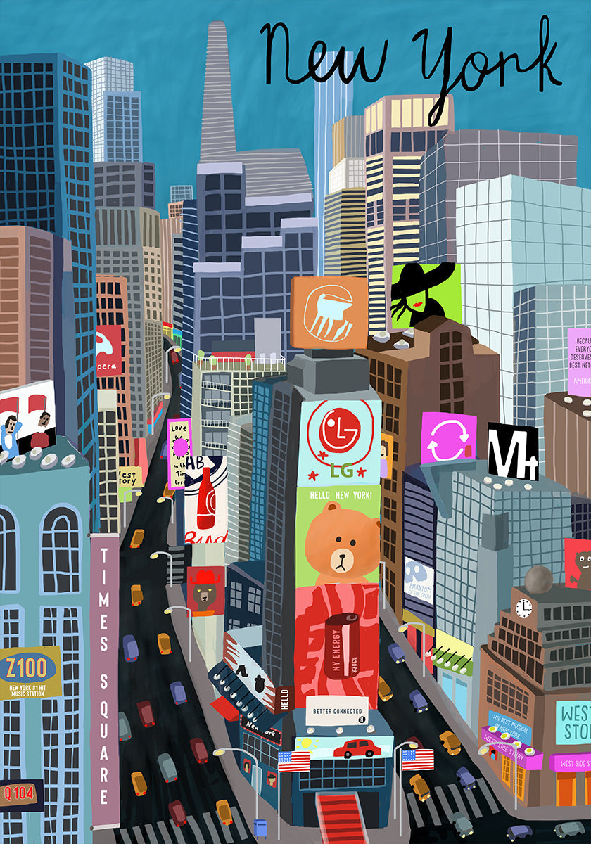 Times Square, New York Illustration by Artist Carla Daly Poster