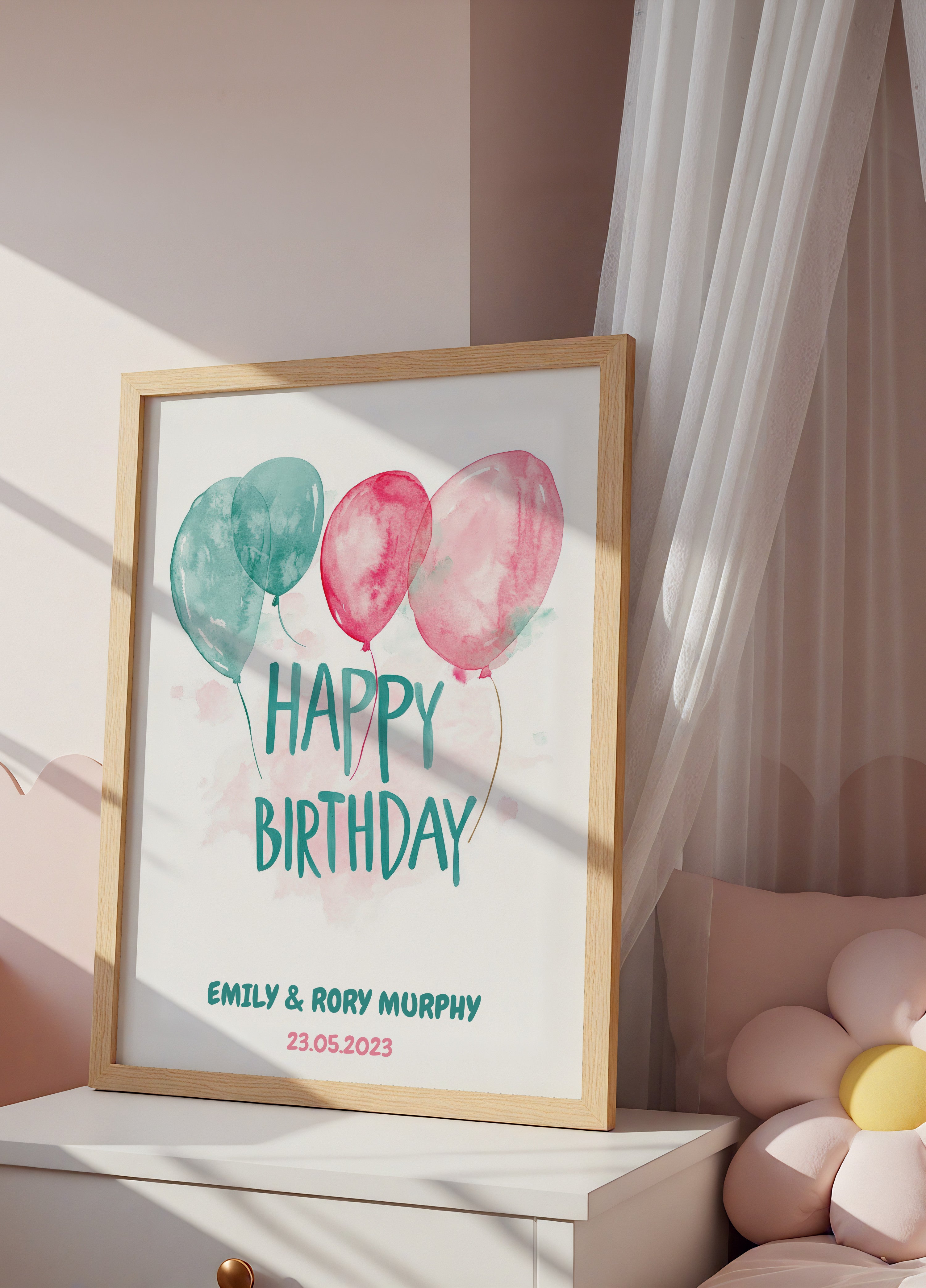 Färgglad födelsedagsballonger akvarellposter