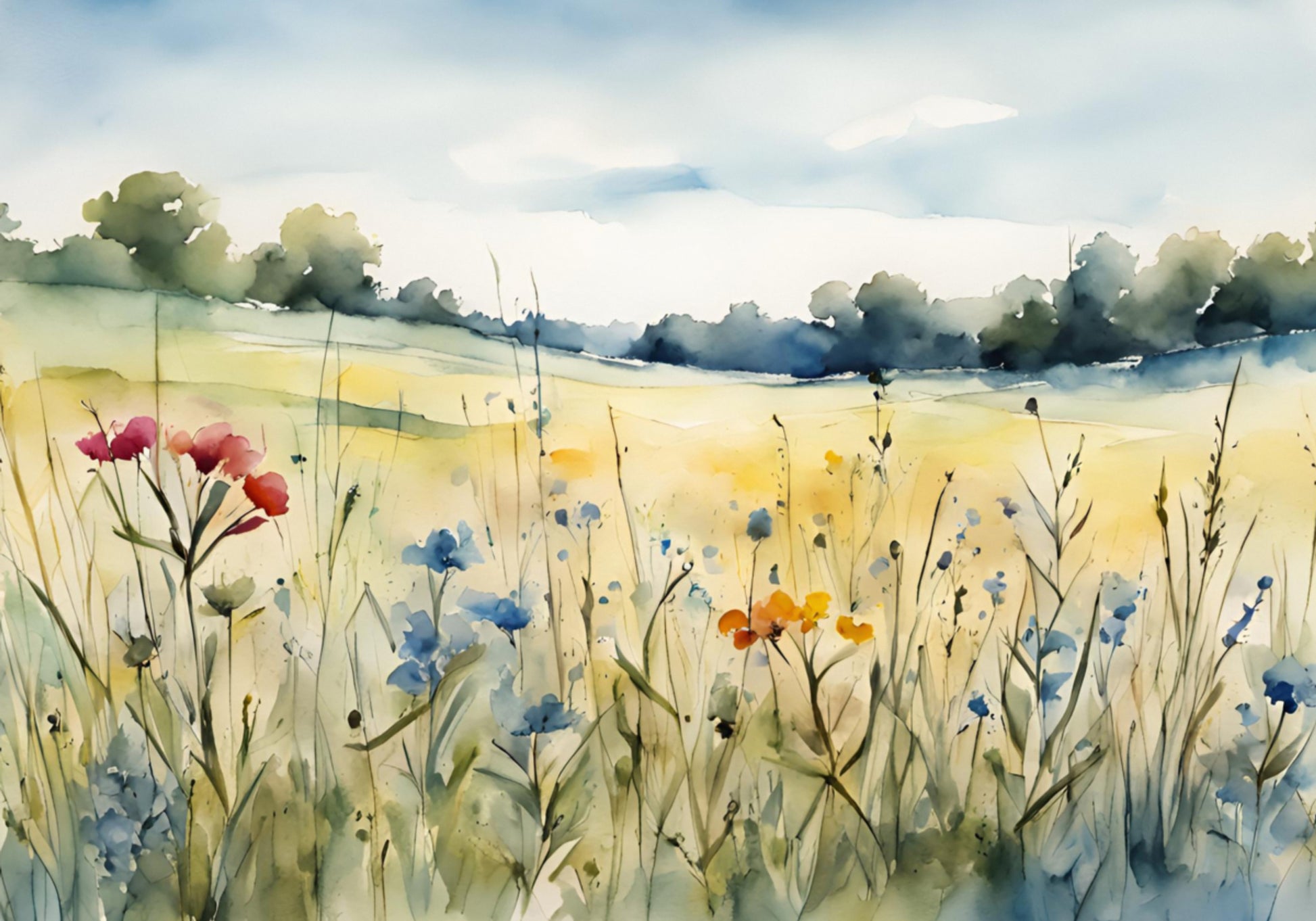 Wildflower Field Watercolor