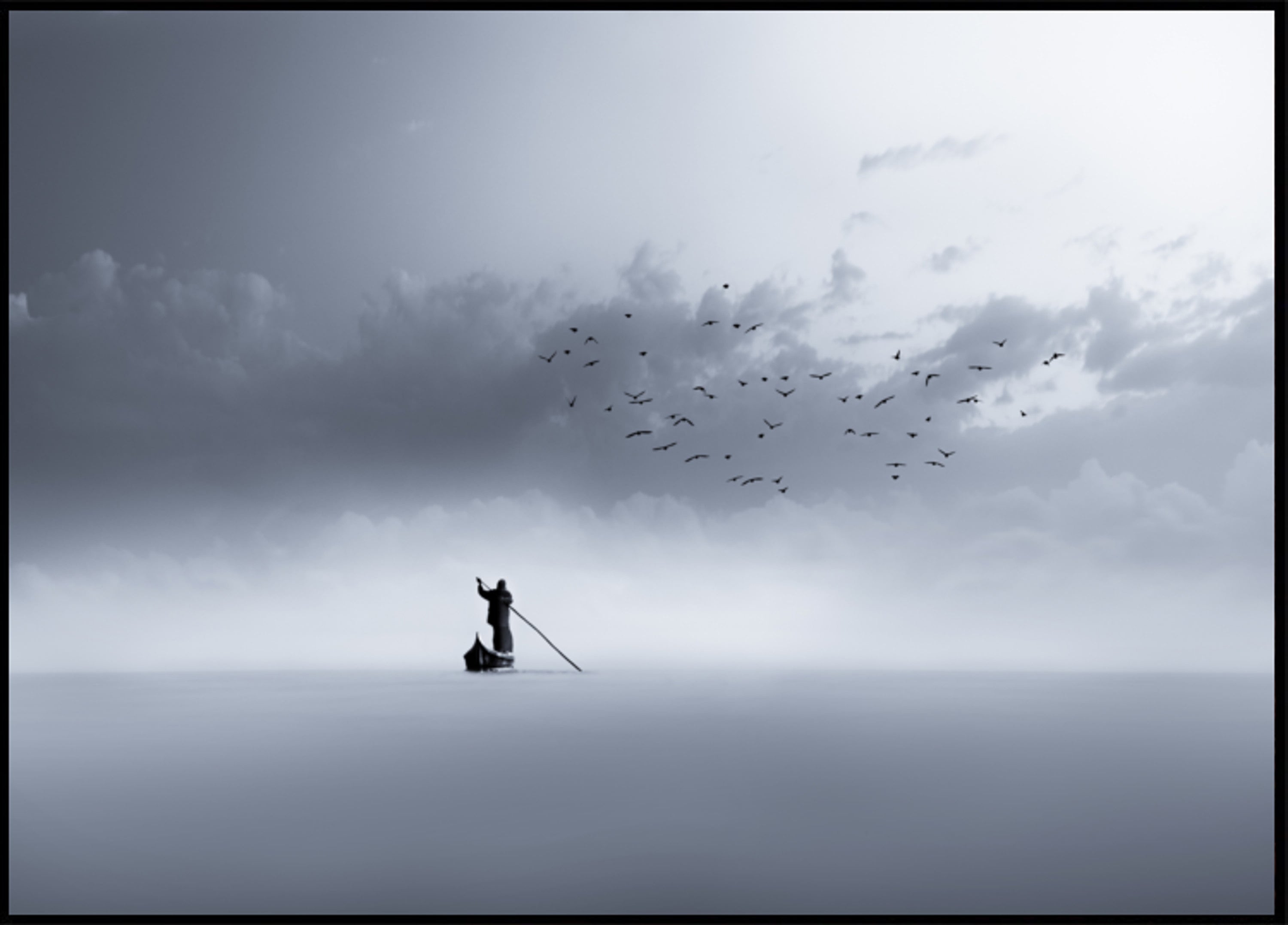 Solitary Boatman Foggy Waters