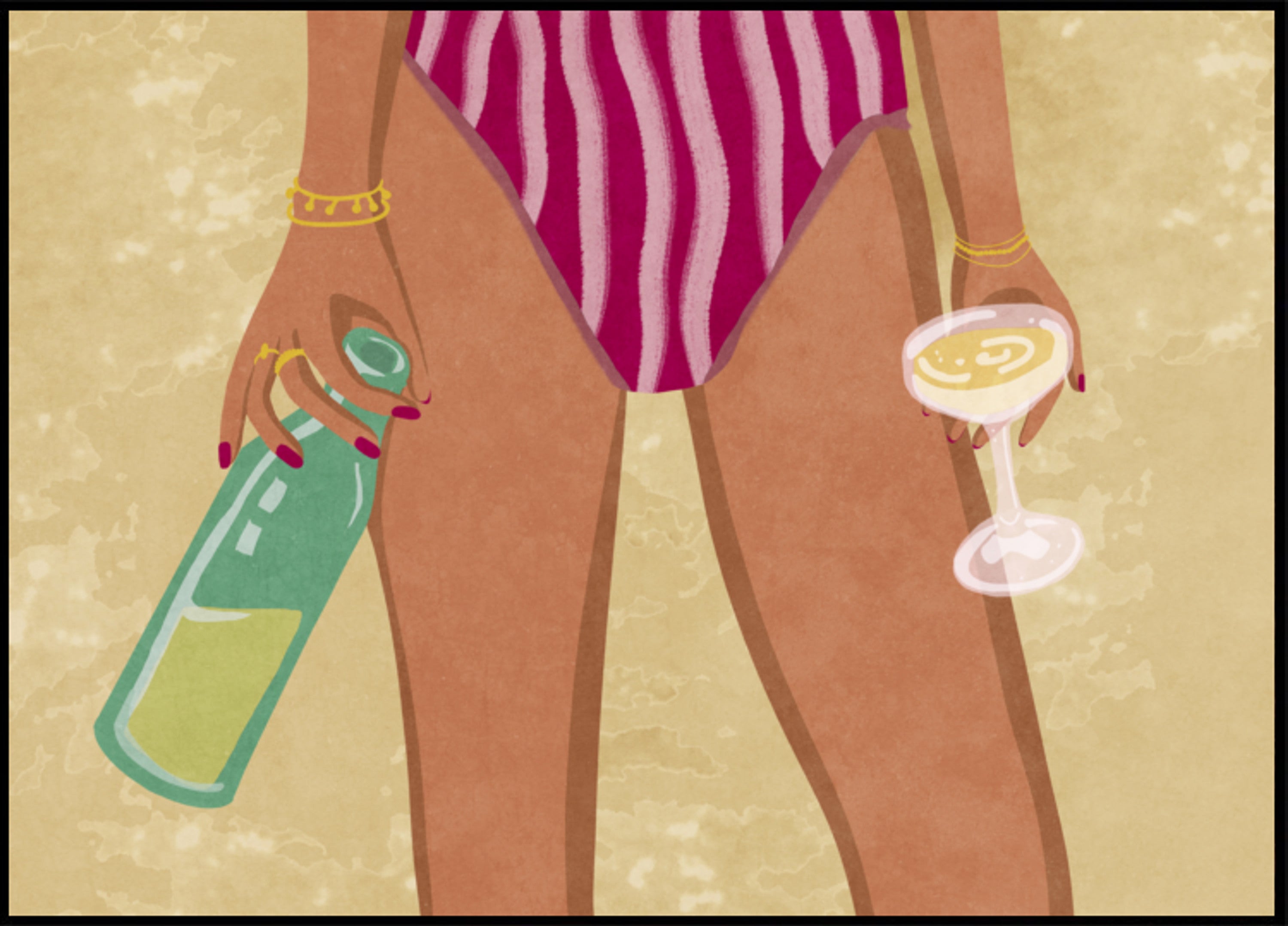 Girl with wine at the beach