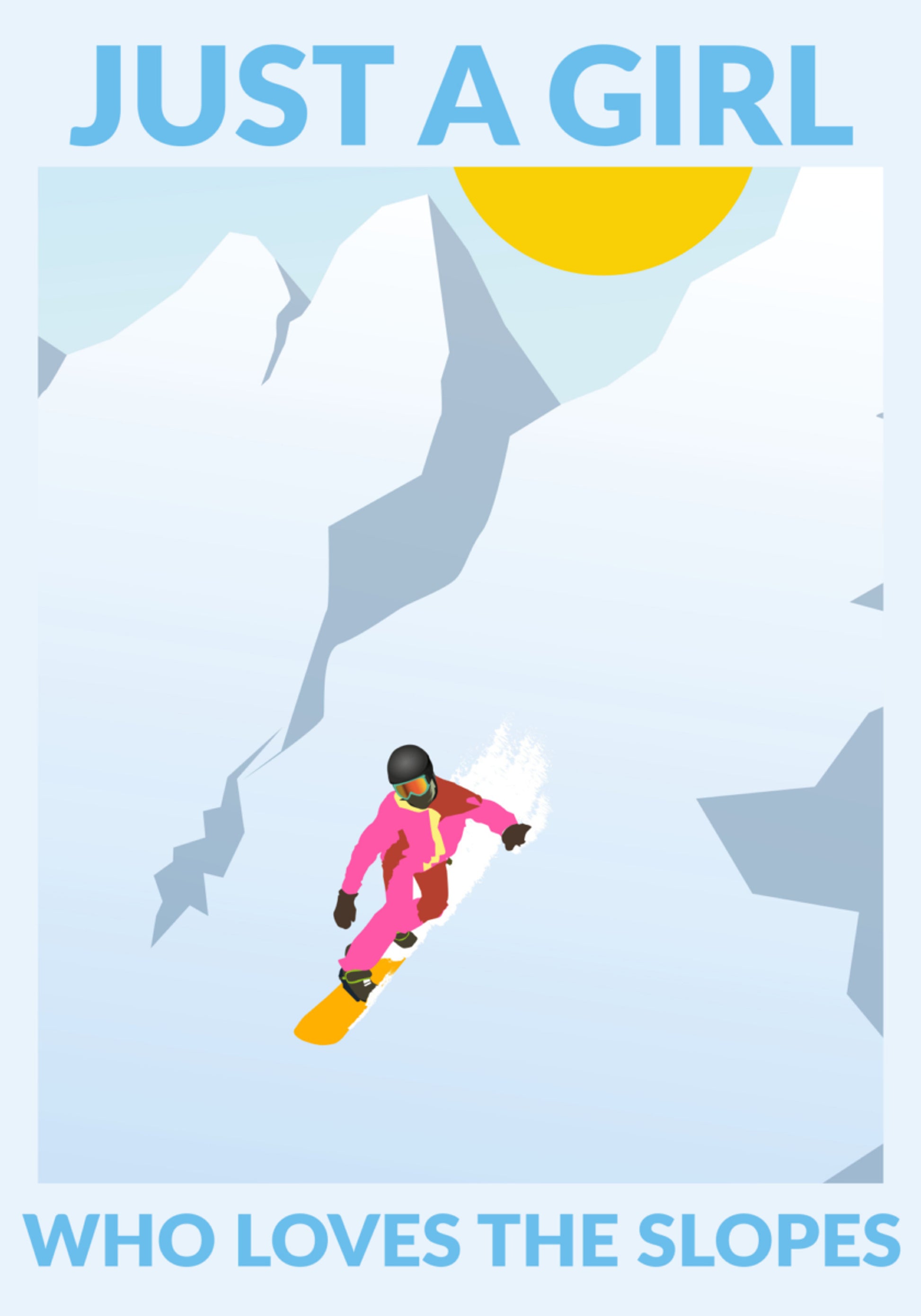 Girl Snowboarding Sunny Mountains