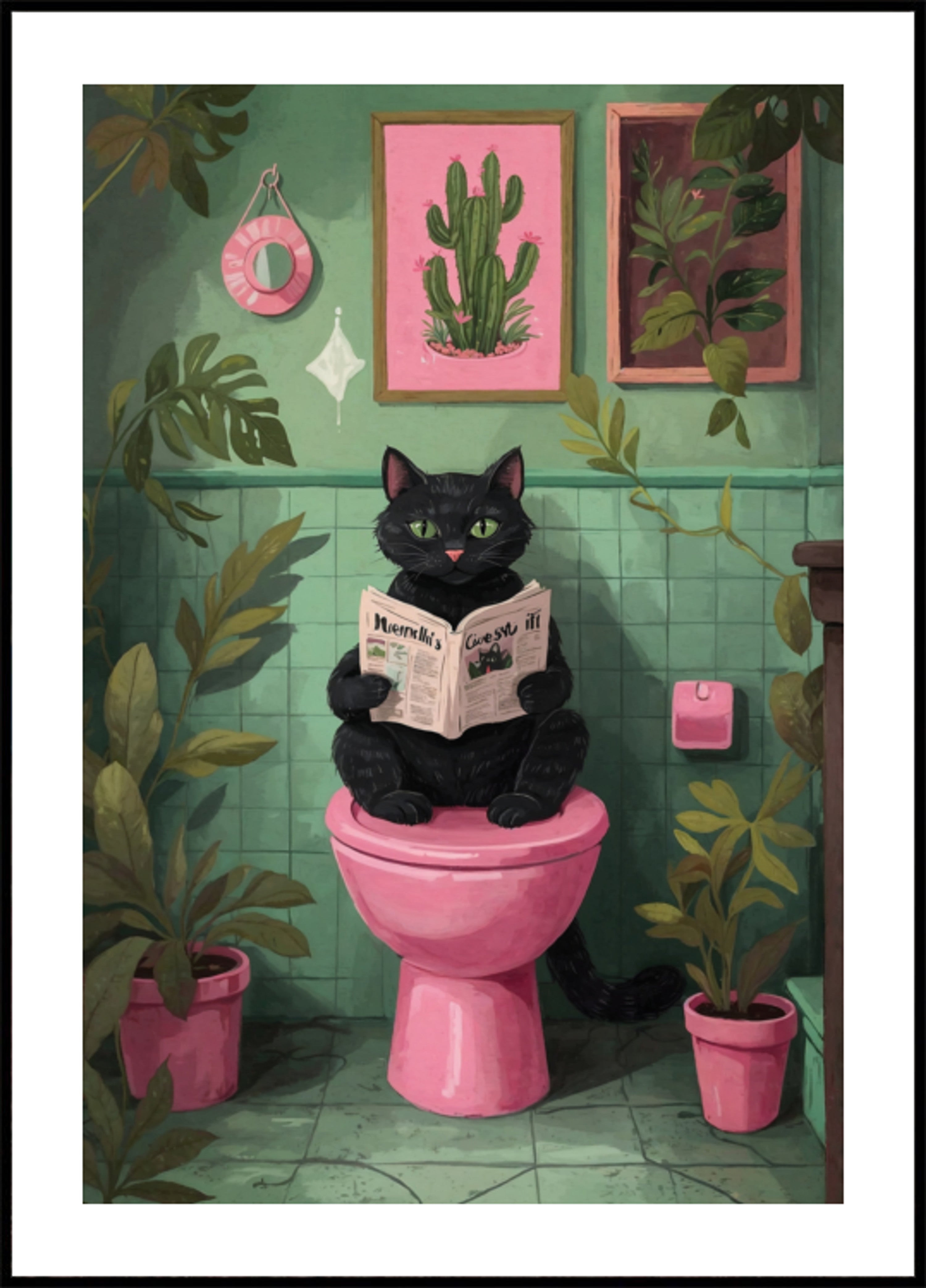 Cat Reading In Bathroom