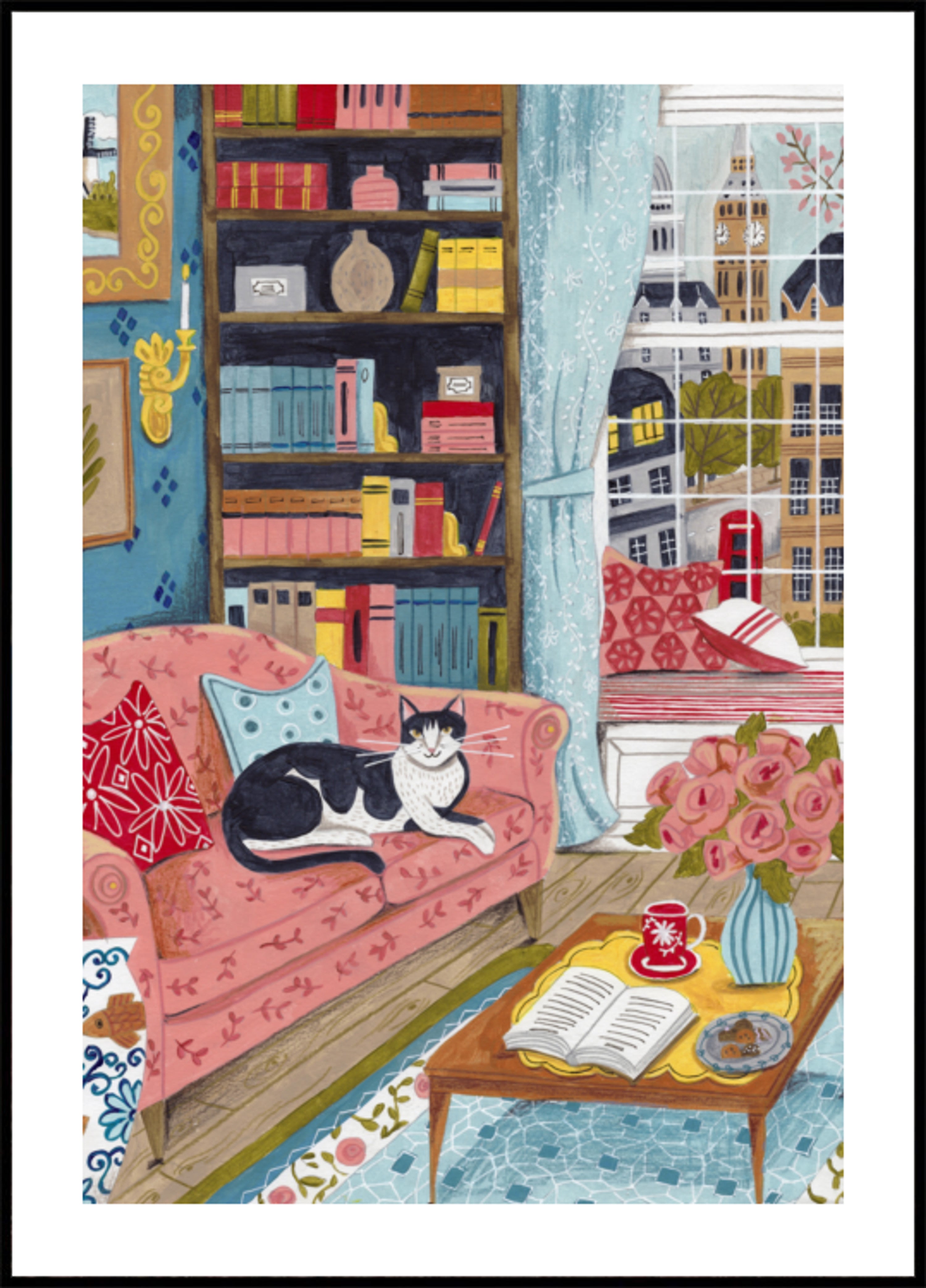 Cat on sofa in London pastel colours