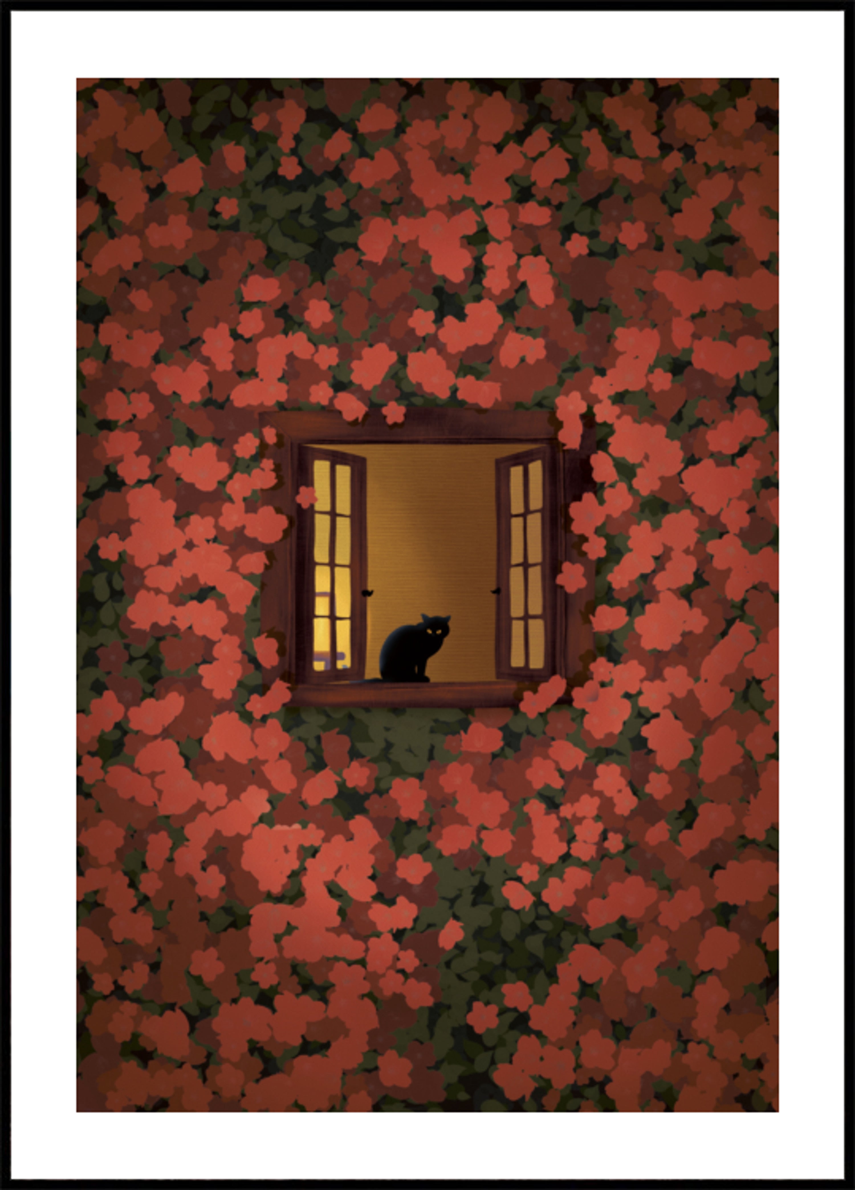 Evening Cat and Roses